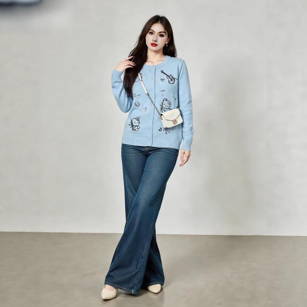 Free Shipping: Plus Size Women's Embroidered Cartoon Knit Cardigan Sweater - 2025 Winter Style