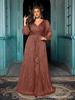 European Plus Size V-Neck Ruffle Lantern Sleeve Formal Dress