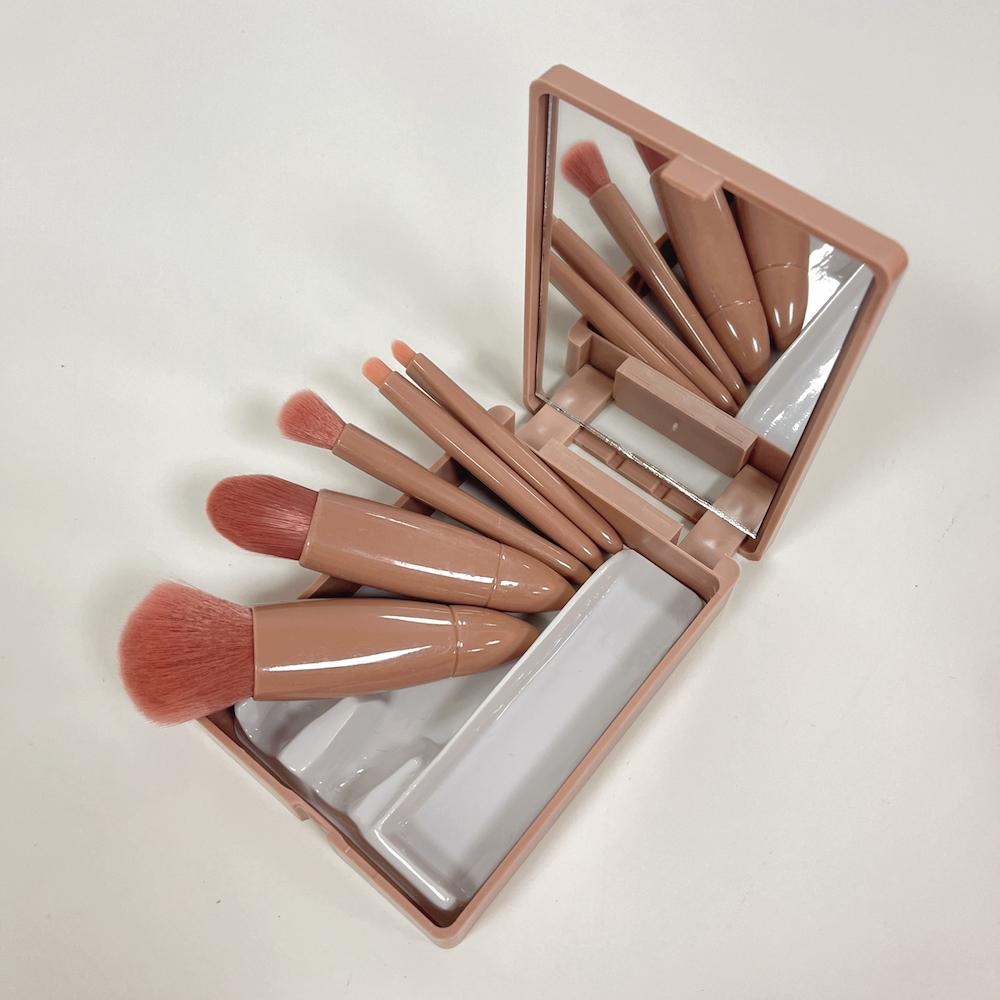 Custom Travel Portable 5pcs Mini Makeup Brushes Tool Set Cosmetic Powder Eye Shadow Foundation Make Up Brush With Box and Mirror