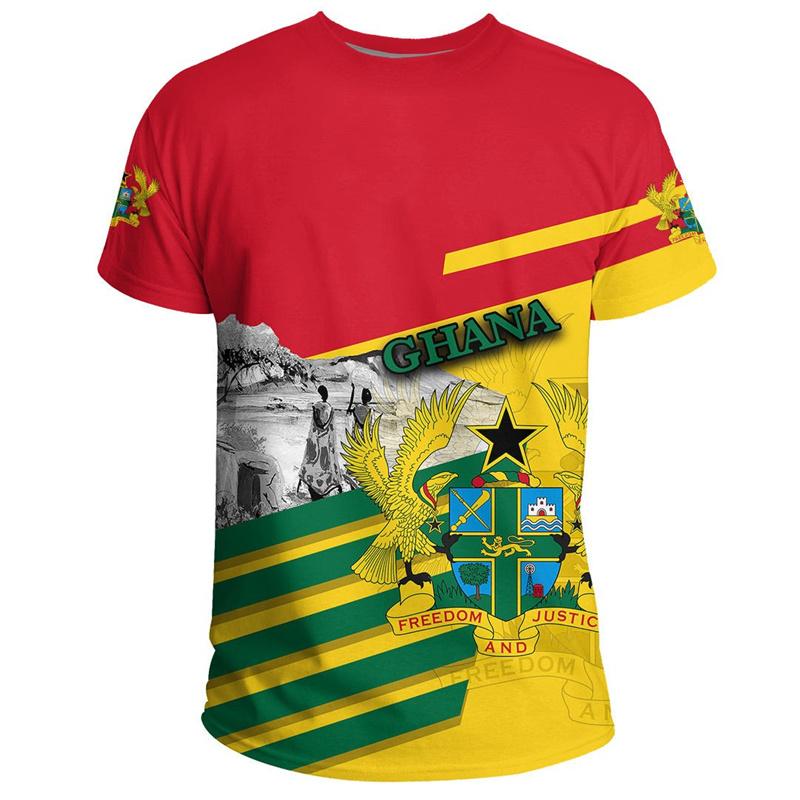 African Ghana T-shirt Fashion 3D Printed Coat Of Arms T Shirts For Men Casual Round Neck Tees Summer Sports Tops Short Sleeves
