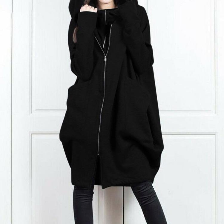 

Winter Women Hooded Sweatshirt Zipper Jacket Velvet Lining Loose Streetwear Autumn Fake Two Piece Tops XS чёрный