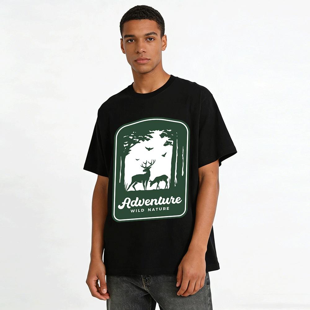 Deer Forest Print Casual Tee For Wild Nature Adventure Lovers Pure cotton T-shirt