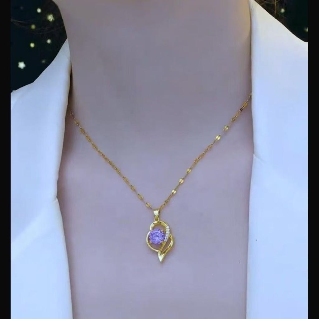 Love Necklace Women'S Heart Pendant Niche Design Clavicle Chain Purple Crystal Stone Necklace Jewelry Premium Durable