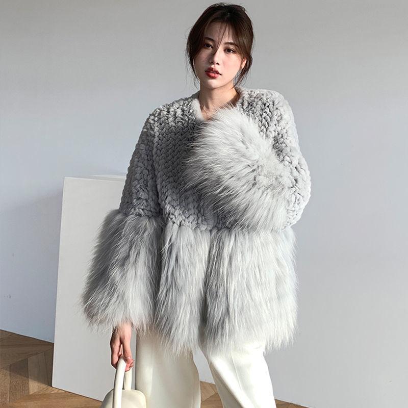 Mao Mao splicing imitation fur coat women's autumn and winter new age-reducing temperament solid color woven imitation fox fur coat