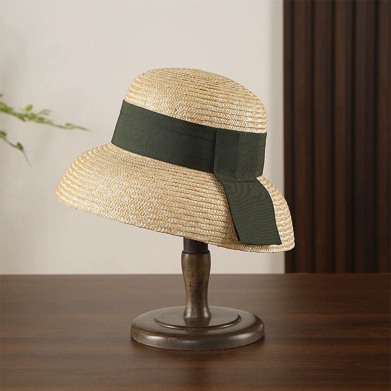 French Hepburn Style Straw Hat for Men and Women Hand-woven Natural Wheat-colored Ribbon Decorated Sun Hat Beach Wedding Hat