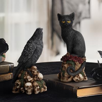 Sculptură cu cap de craniu din rășină Corb pisică neagră Statuie Figurină Creativă Desktop Craniu Figurină Home Office Decor Cadou