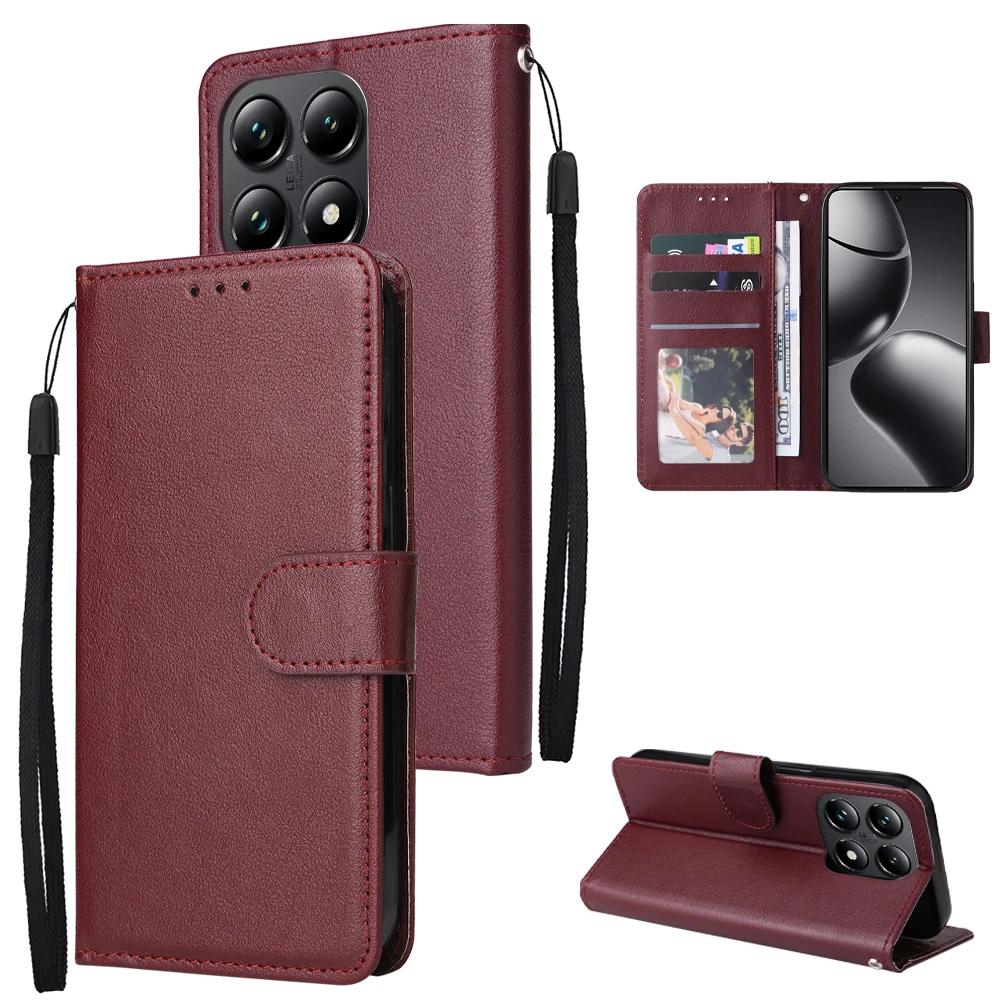 Wallet With Card Slot Photo Frame Kickstand Classic Style Magnetic Flip Leather Case For Xiaomi 14T 14T Pro Shockproof Card Bag