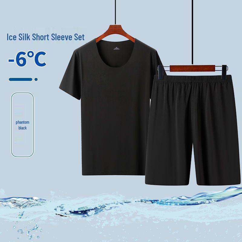 Ice Silk Short Sleeve Summer Pajama Set - Seamless Round Neck, Lightweight Home Sportswear