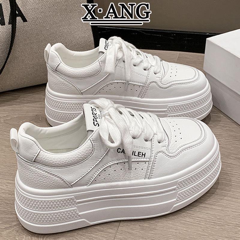 Leather little white shoes muffin thick sole height increase cm small women's shoes autumn new casual sports board shoes