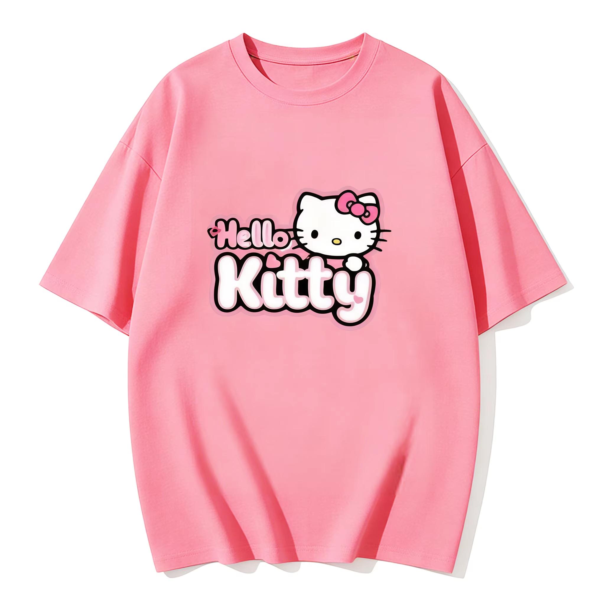 

2026 Summer Hello Kitty Cartoon Printed Short Sleeve Pure Comfortable summer loose Tshirt for Women S