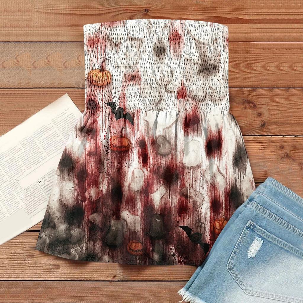 Tube-Tops für Damen, süßes, sexy, schulterfreies, ärmelloses T-Shirt mit Aufdruck