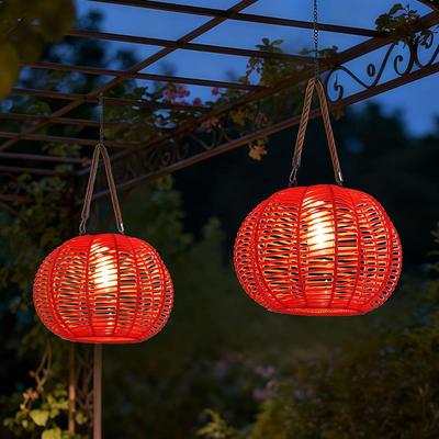 2025 Solar Retro Red Lantern Chandelier: Hanging Wireless Courtyard/Balcony Light