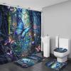 4Pcs Shower Curtain Set with Non-Slip Bath Mat, Toilet Lid Cover, Contour Rug & 12 Hooks, Bathroom