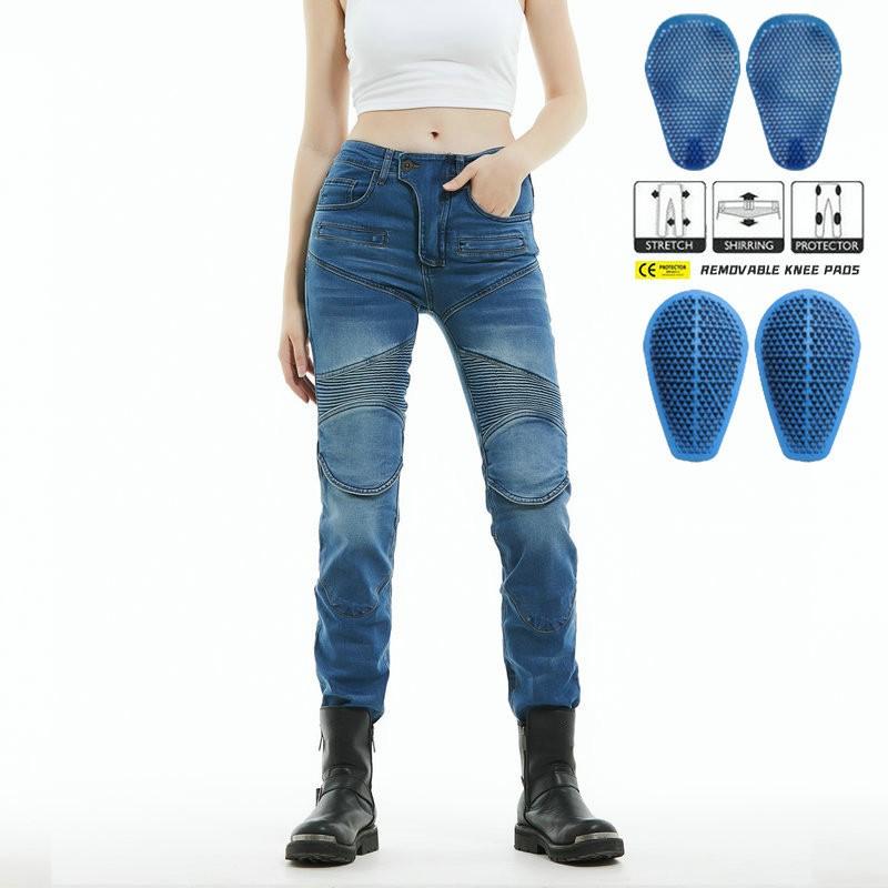 Womens Motorcycle Riding Jeans With Integrated Silicone Pads Slim Fit Biker Pants Cycling