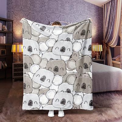 1pc - Cute Koala Animal Style Wool Blanket, Soft and Comfortable, Suitable for Sofa, Outdoor Camping, Multi-purpose Wool Blanket