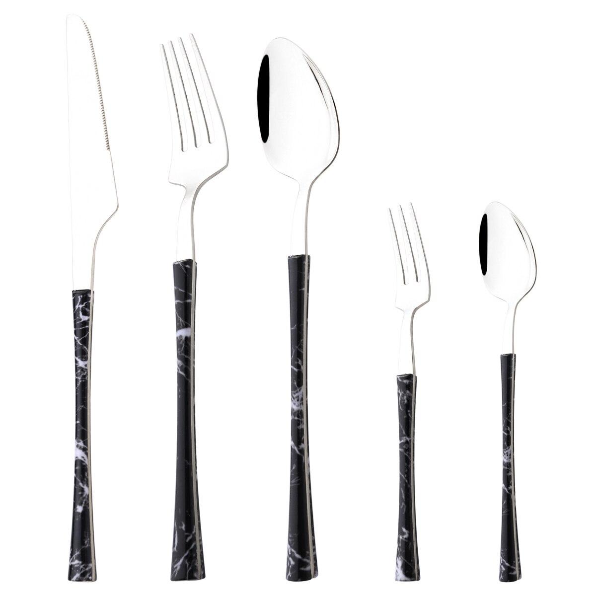 

Набір столового посуду з чорного золота Посуд із нержавіючої сталі Імітація дерев’яної ручки Столові прибори Ніж Виделки Чайна ложка Кухонний срібний посуд 1 Set чорний/срібний