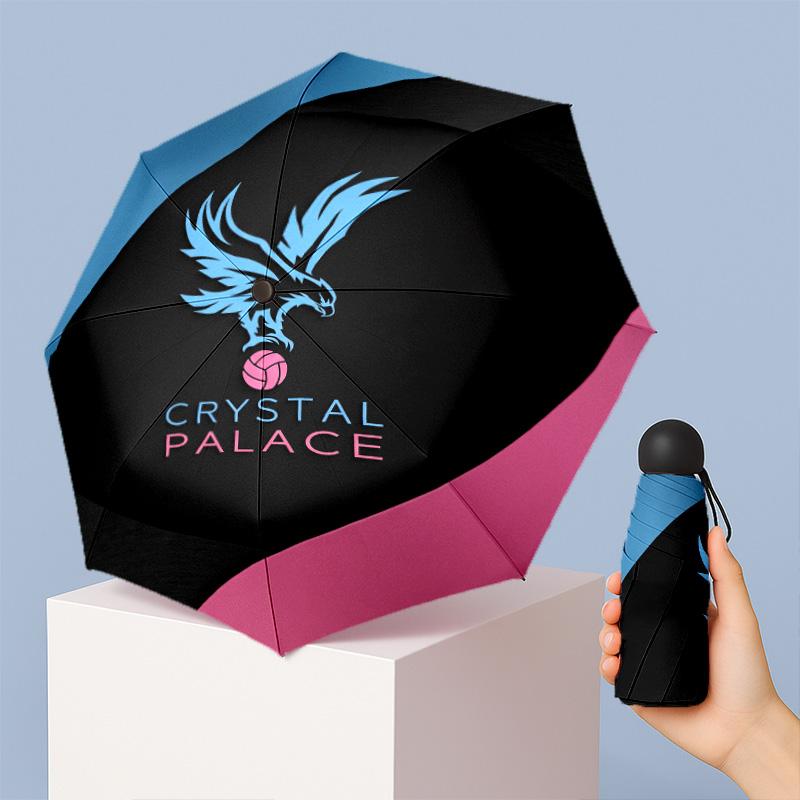 Crystal Palace Football Pattern Printed Mini 5 Folds 8 Ribs Compact Umbrella Windproof Waterproof Lightweight Portable Folding