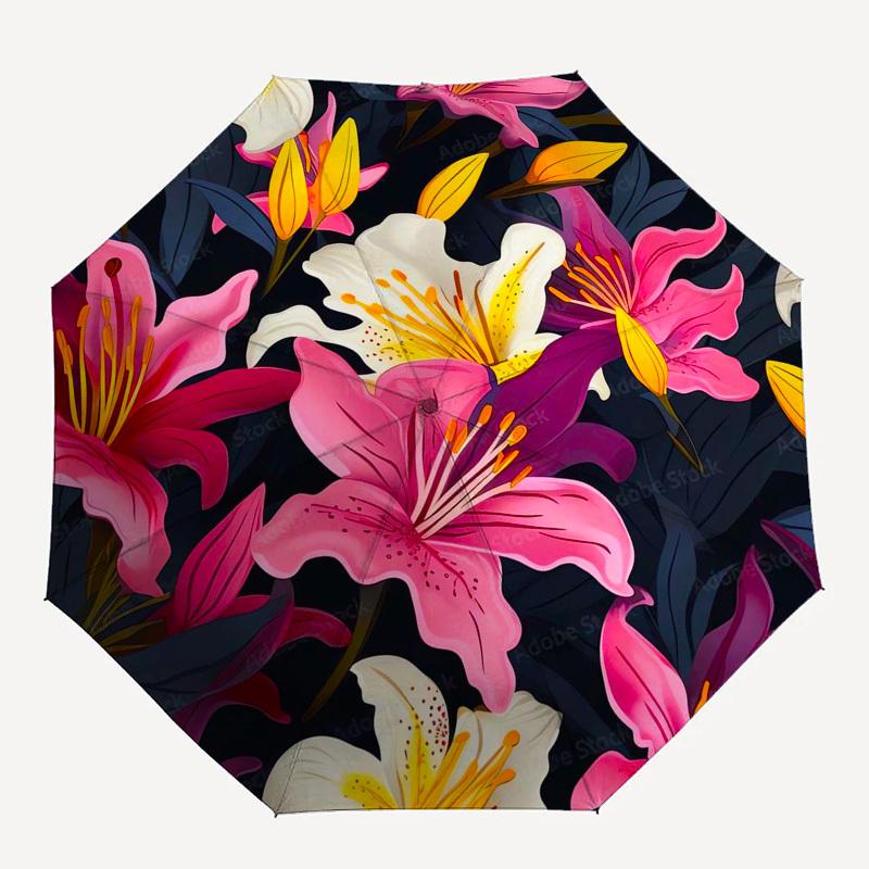 1pc Lily Floral Pattern Umbrella with Plastic Handle,Suitable for All Seasons Umbrellaptys26094