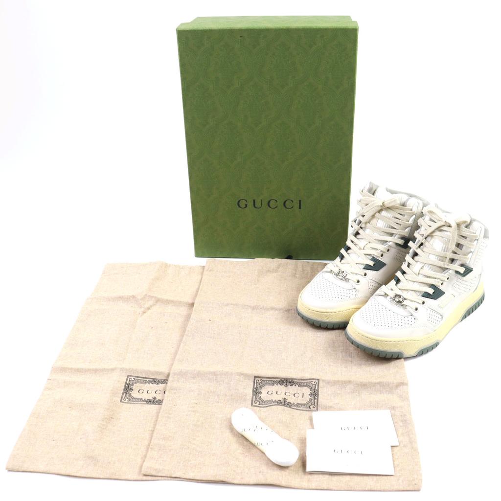 Makellose GUCCI Sneaker Interlocking G High-Top Weiß Khaki Leder Damen 36.5 Gebraucht