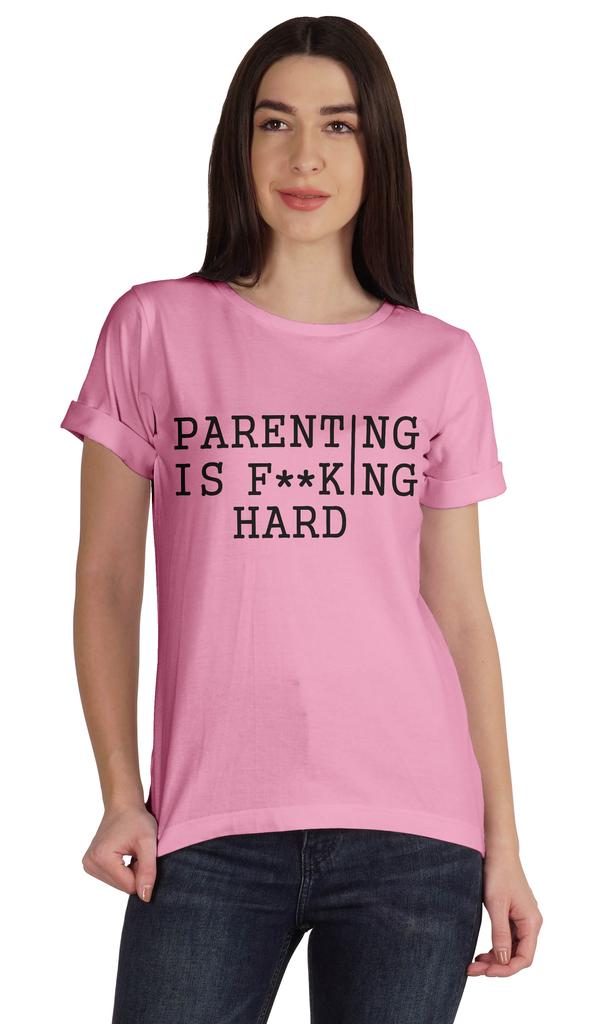 Inkmeso Scoop-Neck Parenting Is F**King Hard Graphic Tshirt Short Sleeve