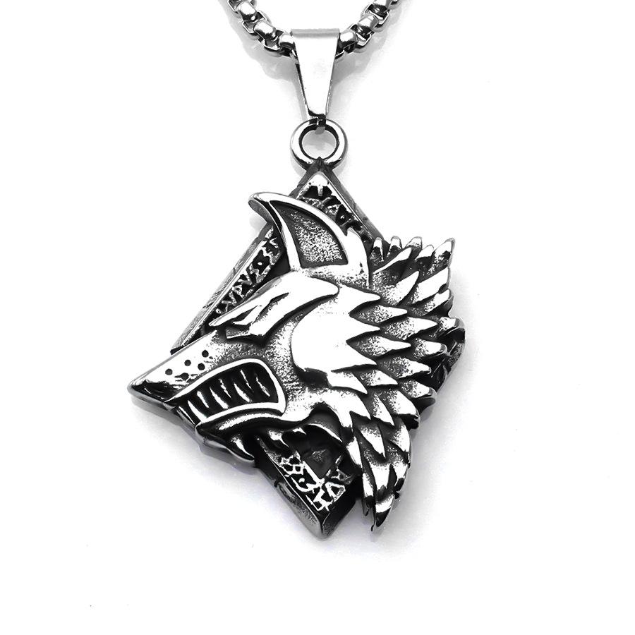 Necklace Wolf Head Retro Punk Men Viking Wolf Fashion Hip Hop Pendant
