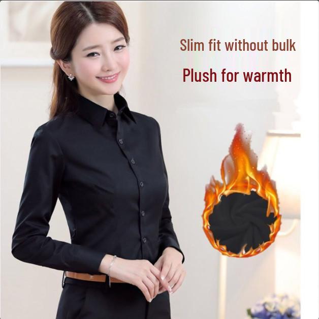 Women's Fleece-Lined Thick Warm Shirt - Autumn/Winter Fashionable Workwear