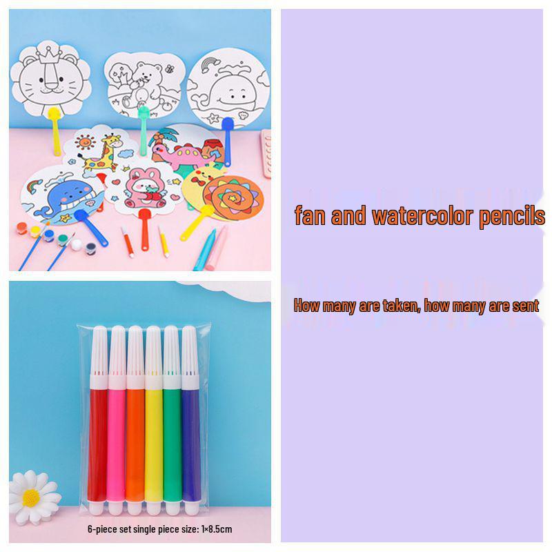 Children's DIY Cartoon Graffiti Fan – Creative Kindergarten Birthday Gift & Class Prize.