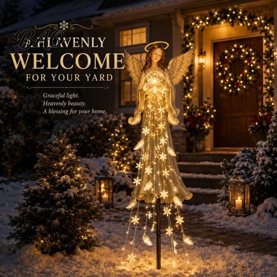 Warm Glow Garden Sculptures Solar Powered Angel Remembrance Light, Resin Blessing Fountain Statue with Cascading Christmas Lawn Ornaments LED Lights,