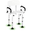 Shower Chair for the Elderly and Disabled, Height Adjustable Shower Stool with Back and Flipped Padded Arms, Suction Foot Pads, White