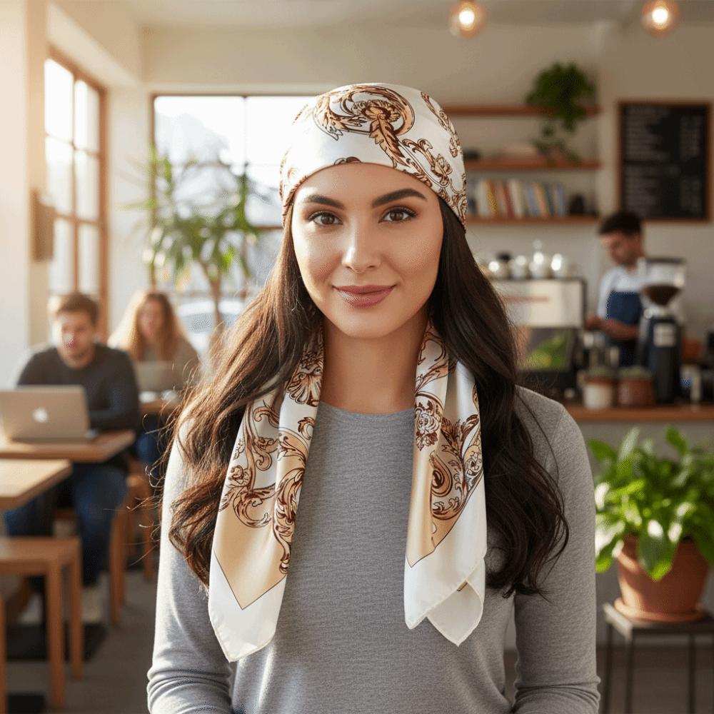 Printed Head Silk Scarf Elegant Square Hijab Neckerchief Satin Bandana Female Use