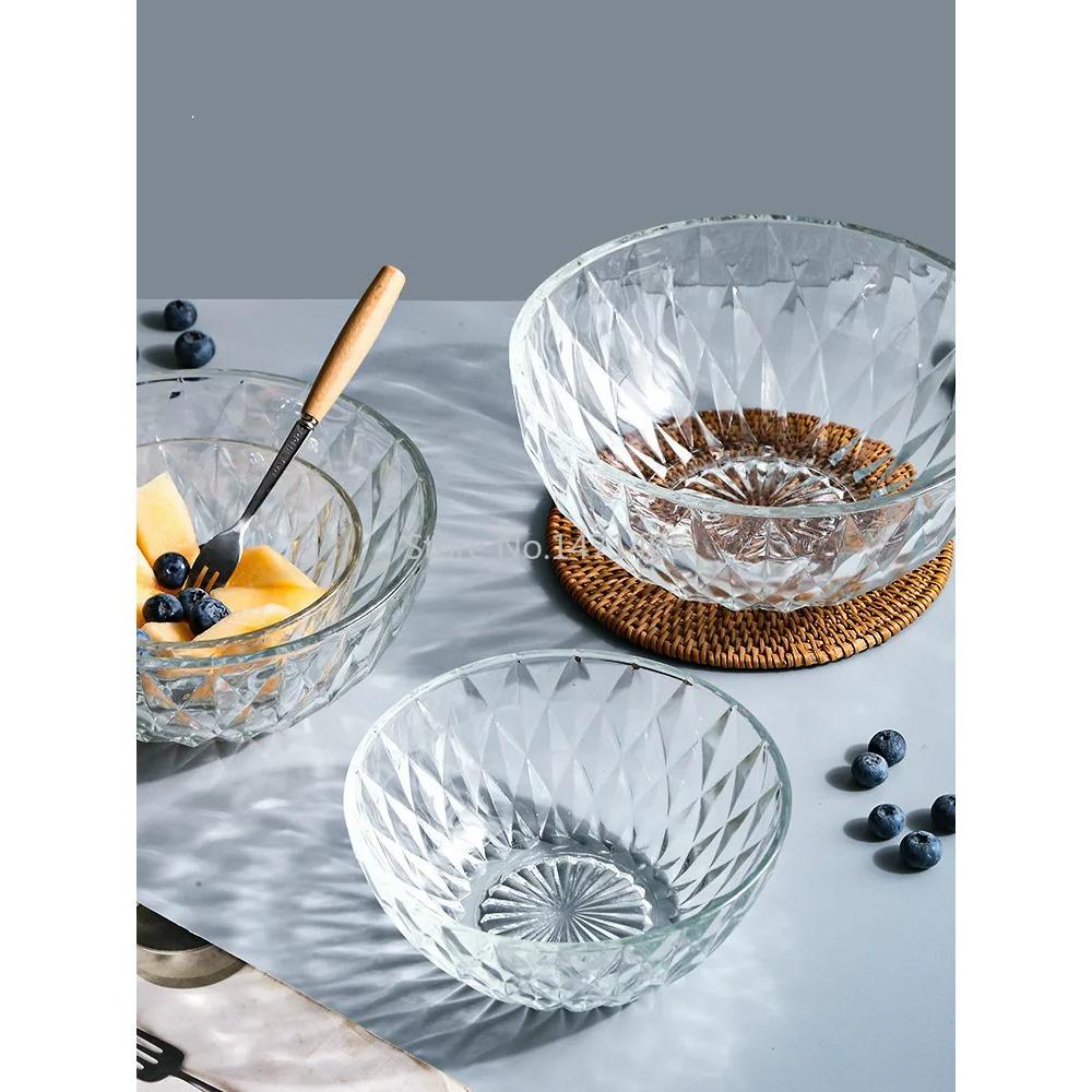 Transparent Glass Bowl Household Japanese-style Fruit and Vegetable Salad Bowl Plate Dormitory Resistant To Cold and Heat Bowl