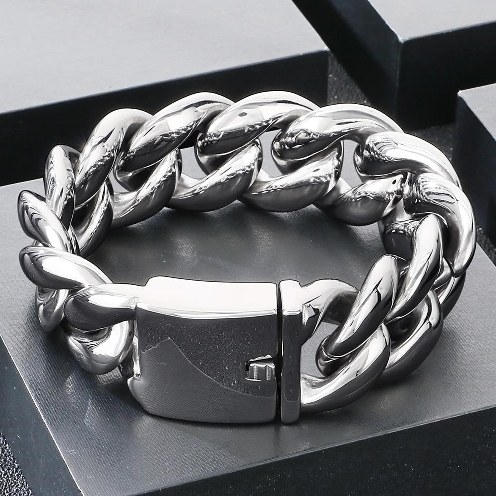 

Heavy Duty 25mm Wide Cuban Link Bracelet for Men High Polished Stainless Steel Men s Chain Bold Hip Hop Male Jewelry Waterproof 23CM серебряный