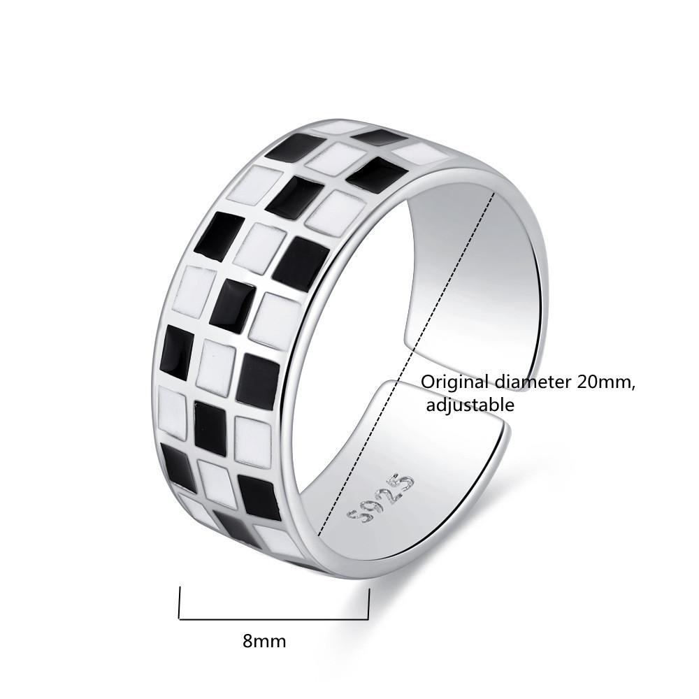 

Buyee 925 Sterling Silver Sweet Ring Finger Light White Black Enamel Open Ring for Women Fashion Temperament Fine Jewelry Circle resizable