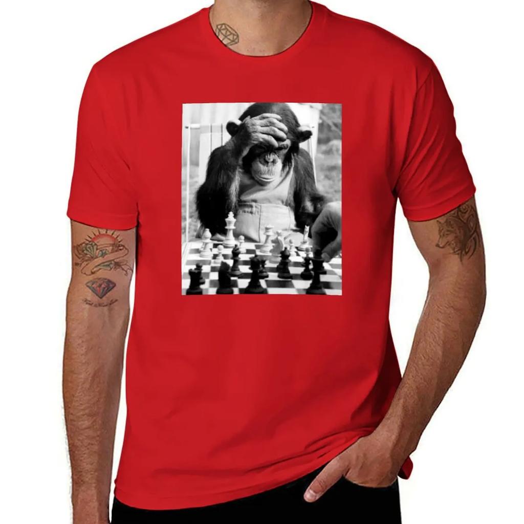 Funny Chess Monkey Checkmate King Chessboard 3d Chess Pawn Room Smart Monkey Genius Iq Game Night Board Game Chimpanzees T-Shirt
