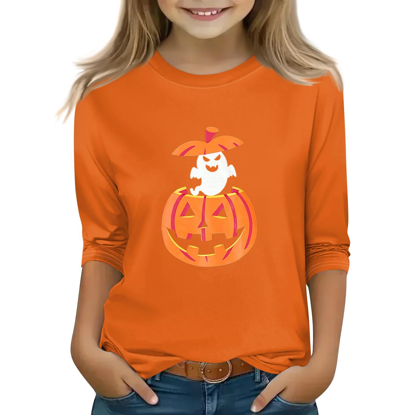 

Топы с принтом для девочек 5-16 лет с круглым вырезом и рукавами 3/4 Футболки Модные топы Наряды Футболки 140 оранжевый