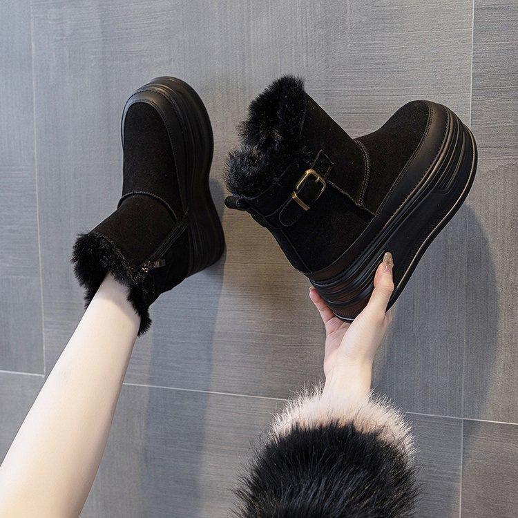 Muffin ice boots with fleece to keep warm and increase height New winter small thick-soled cotton boots