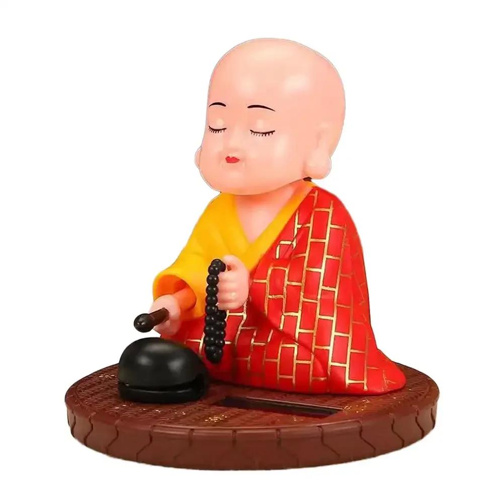 Solar Little Monk Creative Car Ornaments Dashboard Decoration Toys Chinese Style Buddhism Lucky Ornament Interior Accessories