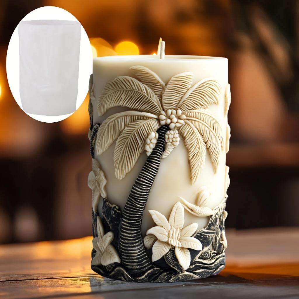 3D Coconut Tree Relief Cylindrical Candle Silicone Mold Beach Tree Resin Molud Palm Tree Flower Relief Handicraft Gypsum Molds