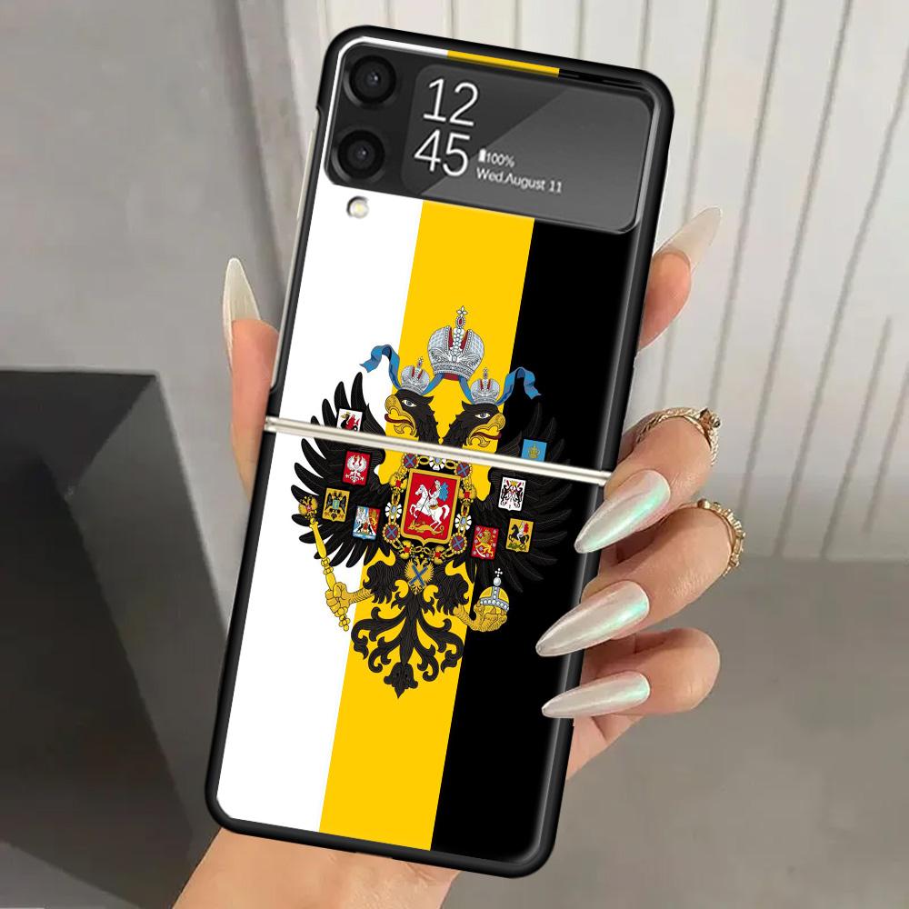 Russia Russian Flags Emblem Hard PC Phone Case For Samsung Galaxy Z Flip 7 6 5 4 3 Black ZFlip7 ZFlip6 Flip5 Flip4 Flip3 5G Prin