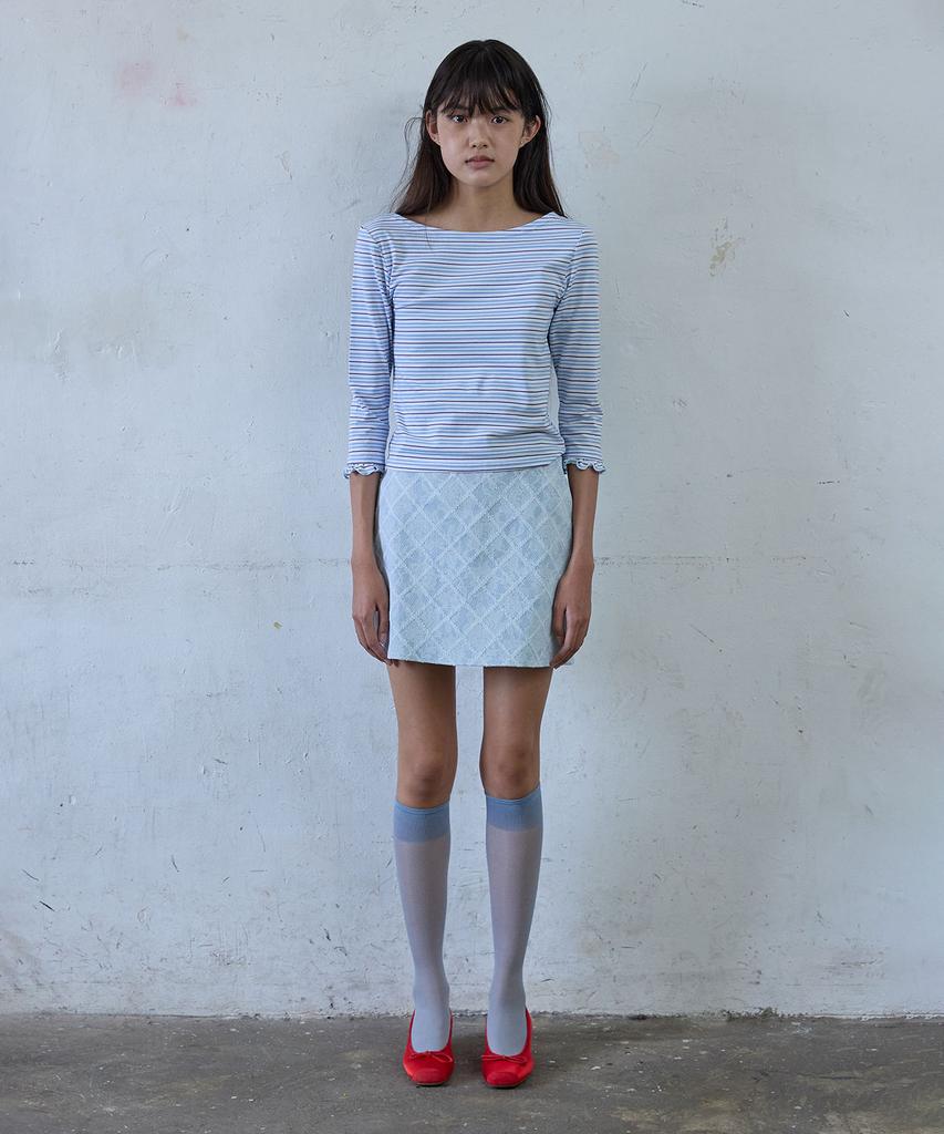 HOKUSPOKUS Denim Rose Lace Skirt_Sky Blue