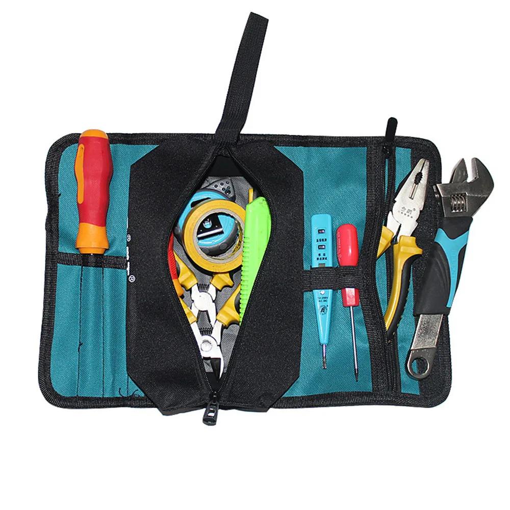 Portable Tool Storage Roll Bag Canvas Roll Bag Case For Spanner Wrench Screwdrivers Multi Organizer Electrical Work Tool Bag