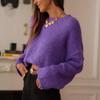 Vintage Purple Loose Knit Sweater Round Neck Drop Shoulder Oversized Sleeve Lazy Style Top Women Fall Winter