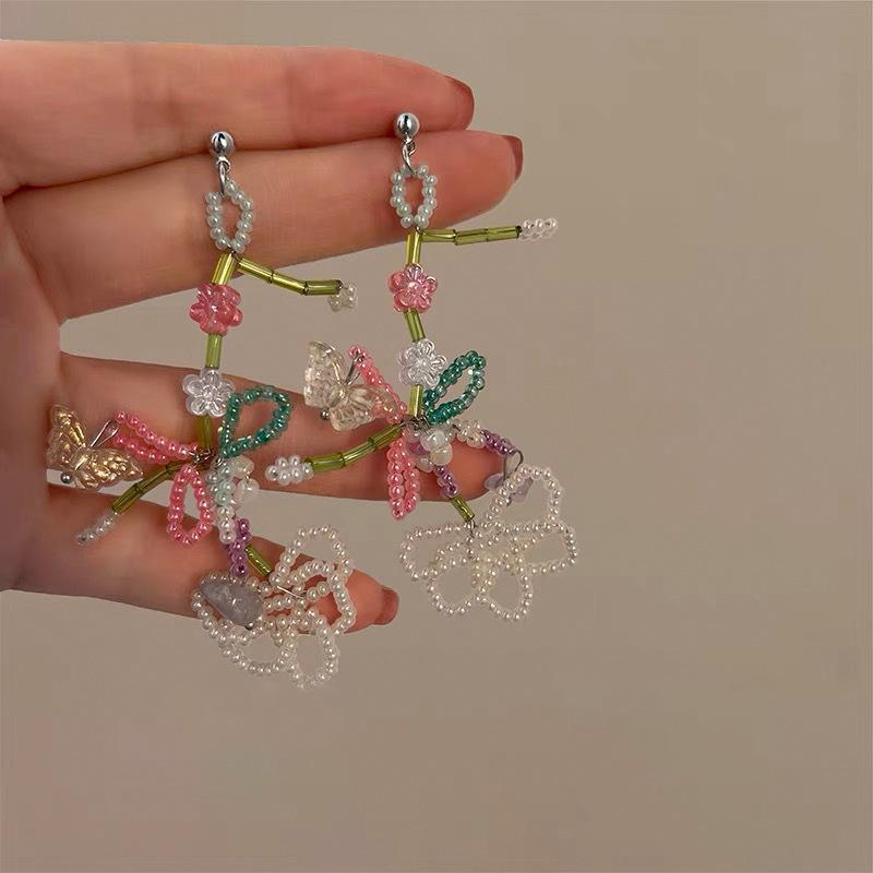 Silver Rhinestone Crystal Flower Asymmetric Earrings - Colorful Retro Court Style Studs for Women