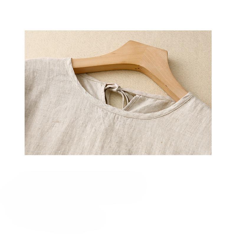 Simple and Elegant Simple Dress Literary Round Collar Sleeve Belt Big Skirt