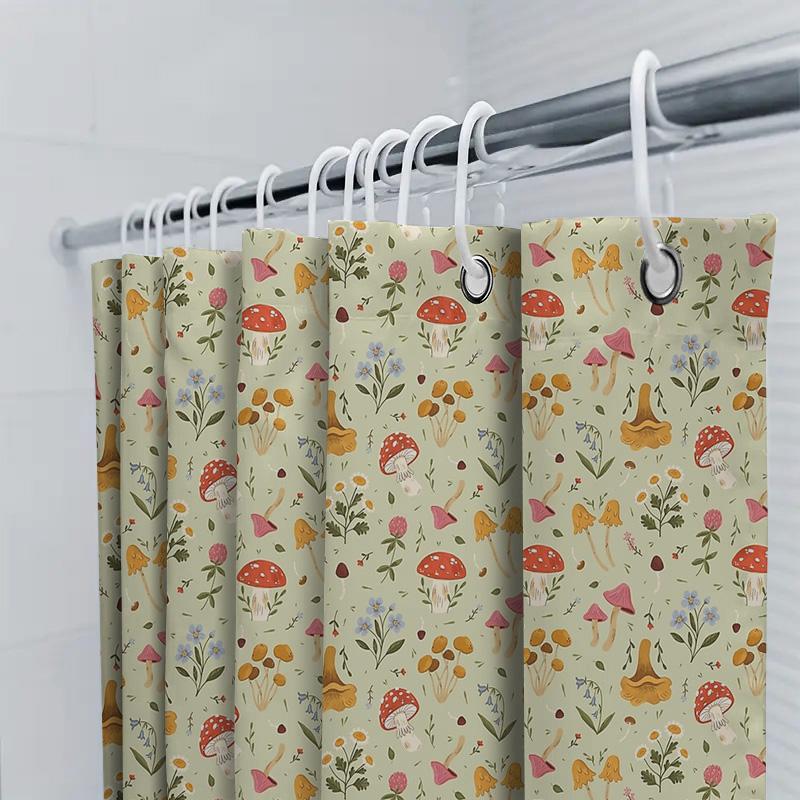 Botanical Mushroom Shower Curtain Woodland Forest Decor Cottagecore Bathroom Set Nature Landscape Backdrop Rustic Home Accent Et