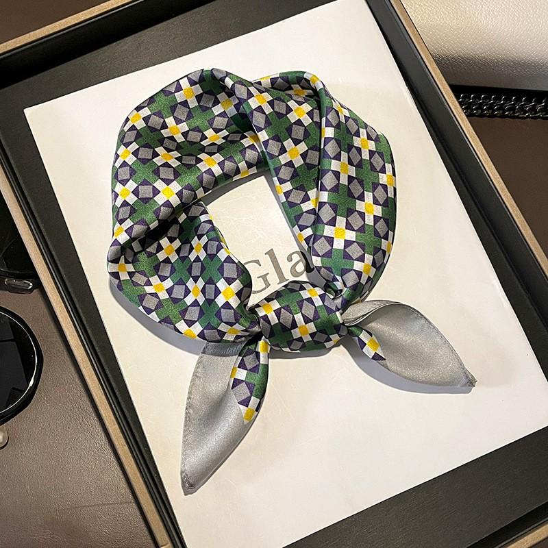Lightweight Pure Silk Square Scarf Women 53x53cm Minimalist Korean Style Geometric Print Elegant Business Accessory