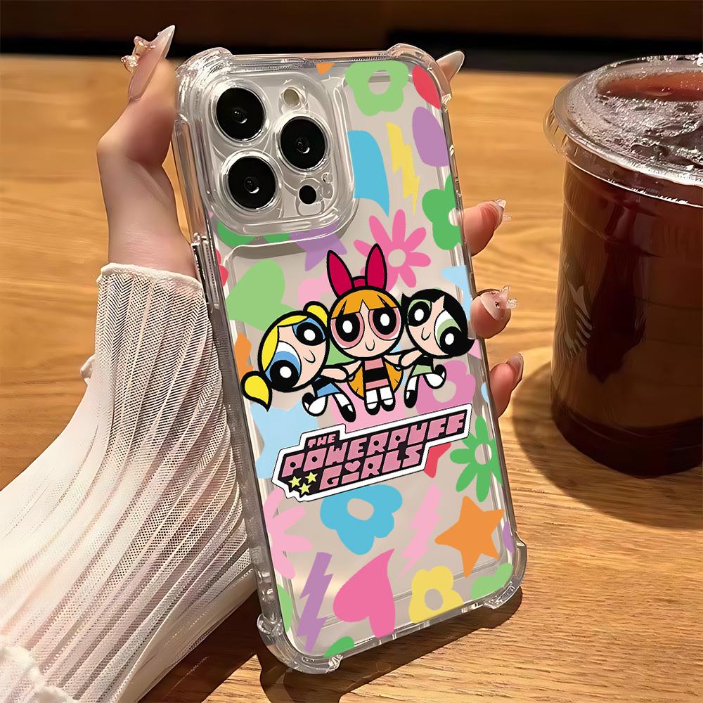 Cute P-Powerpuffs Girls Phone Case for IPhone 16 15 14 13 12 11 Mini Pro Max X XR XSMax 7 8 Plus Shockproof Transparent Cover