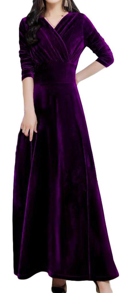 ZHONGJUE Long Sleeve Maxi Formal Performance Dance Plus Size Dress, V-Neck, High-Waisted, Flared, A-Line, Slimming, Dress, Dress, Dress, (Purple, 6)