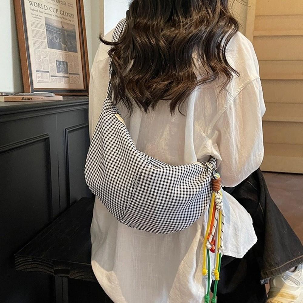 Fashion Zipper Plaid Shoulder Bag Colth Multicolor Dumpling Bag Lightweight Large Capacity Crossbody Bag Female