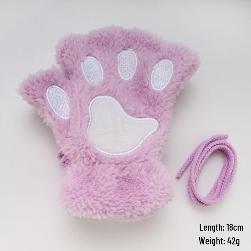 Niedliche Cartoon-Kätzchen Damen Fingerlose Winterhandschuhe - Fleecegefüttert Bärenpfoten-Design